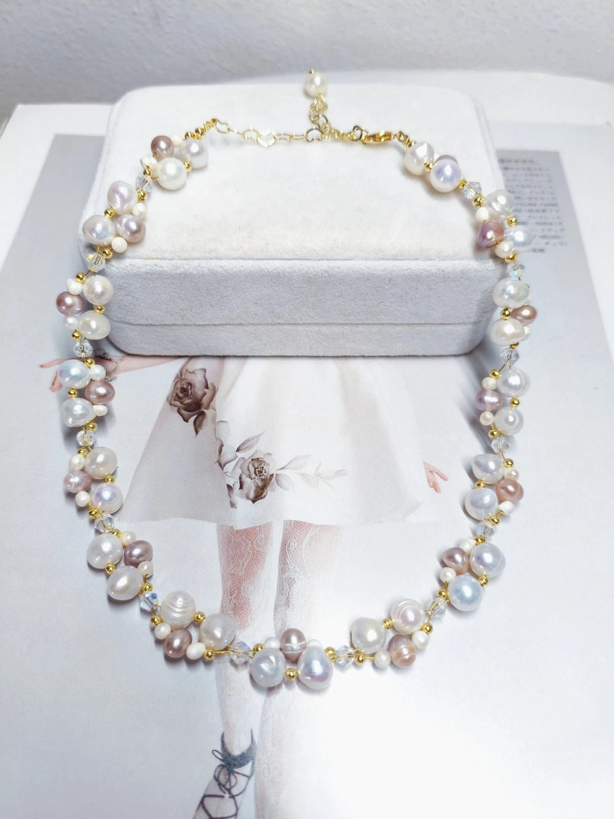 Collana Artigianale Perle Irregolari Multicolore Catena Estensibile Placcata Oro