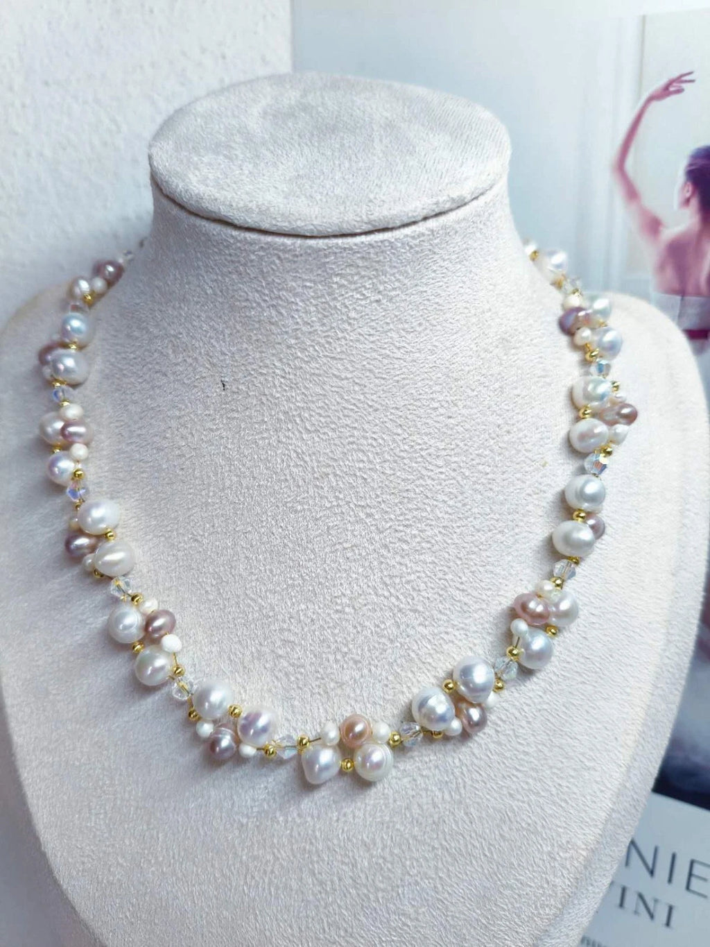 Collana Artigianale Perle Irregolari Multicolore Catena Estensibile Placcata Oro