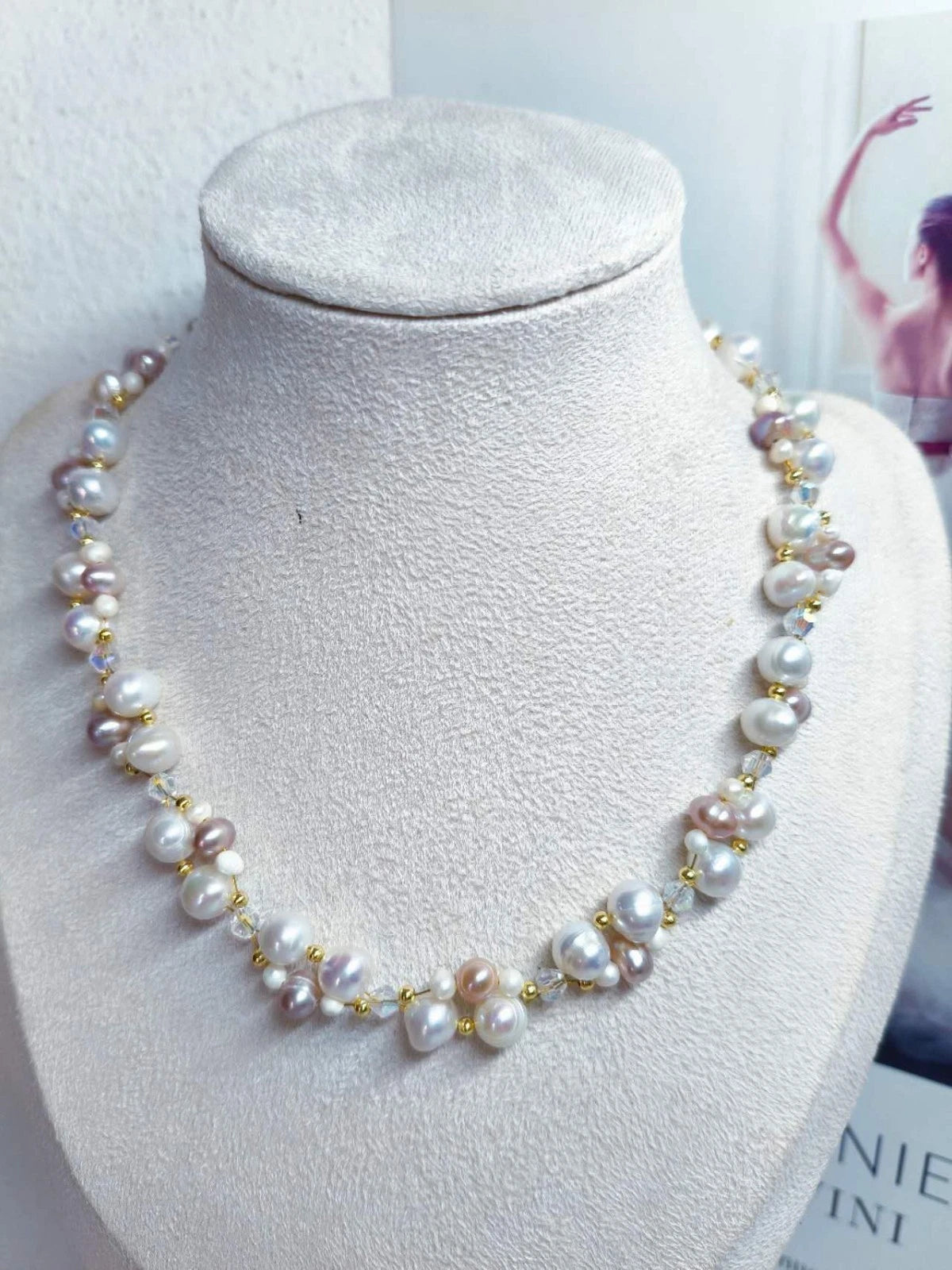 Collana Artigianale Perle Irregolari Multicolore Catena Estensibile Placcata Oro