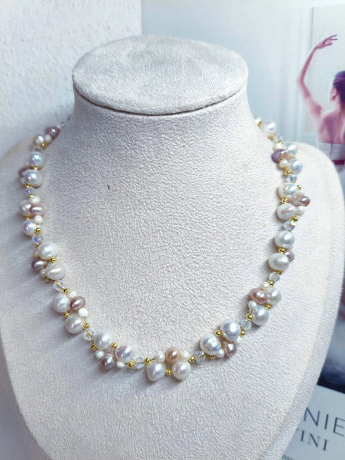 Collana Artigianale Perle Irregolari Multicolore Catena Estensibile Placcata Oro