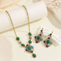 Royal Style Necklace and Earrings Set with Colorful Zircons, Hypoallergenic
