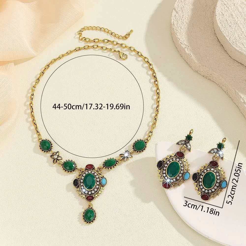Royal Style Necklace and Earrings Set with Colorful Zircons, Hypoallergenic