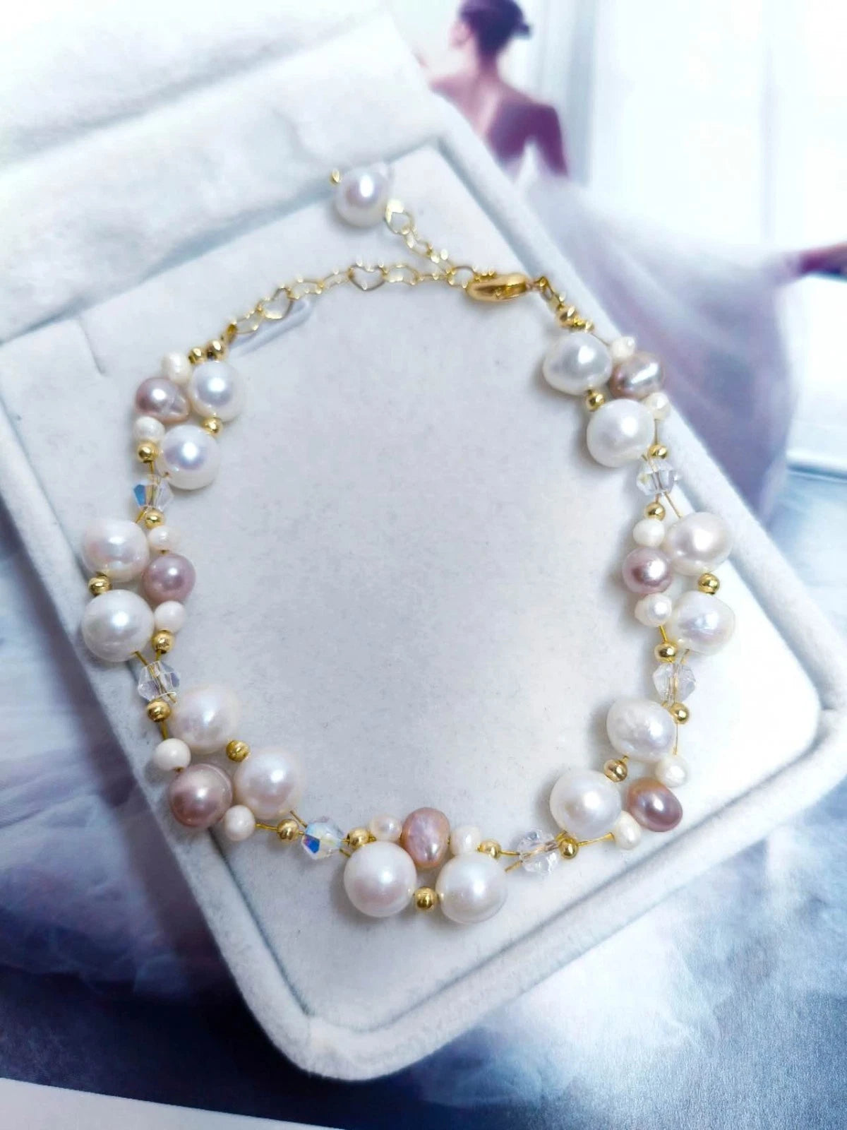 Elegantes Armband Pastell Perlmutt Mix Weiß-Rosa-Violett