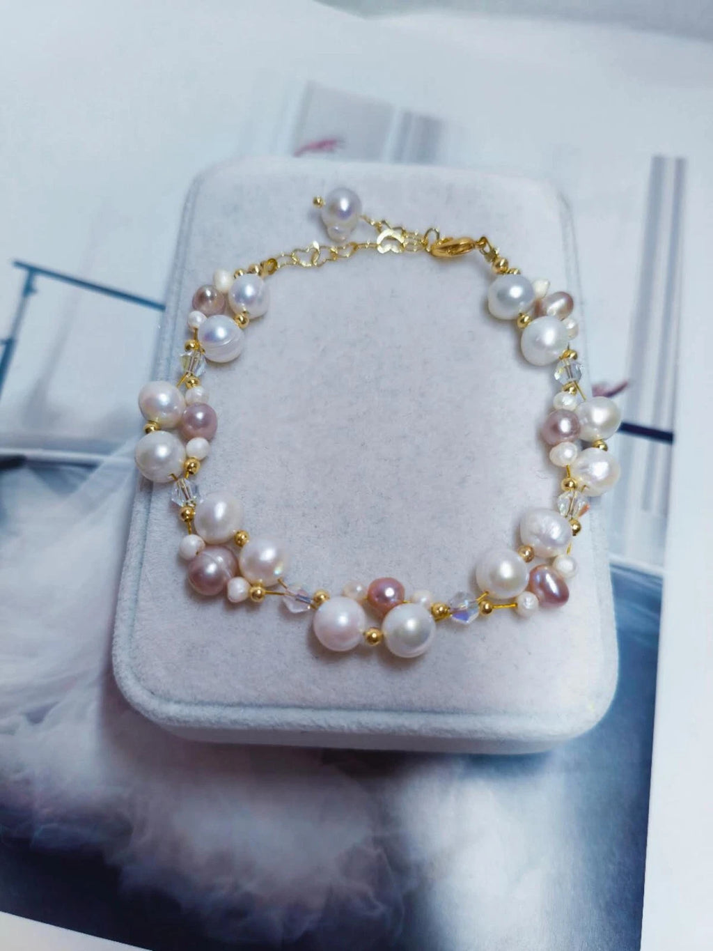 Elegantes Armband Pastell Perlmutt Mix Weiß-Rosa-Violett