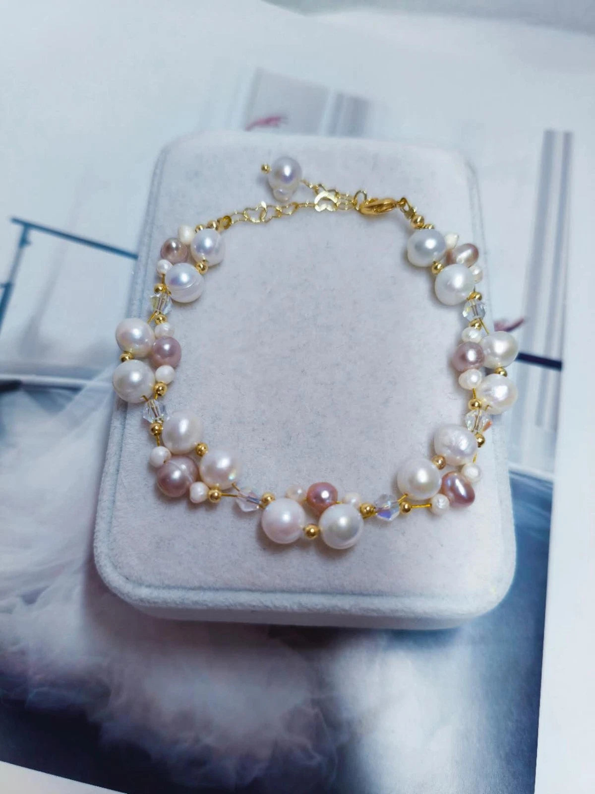 Elegantes Armband Pastell Perlmutt Mix Weiß-Rosa-Violett