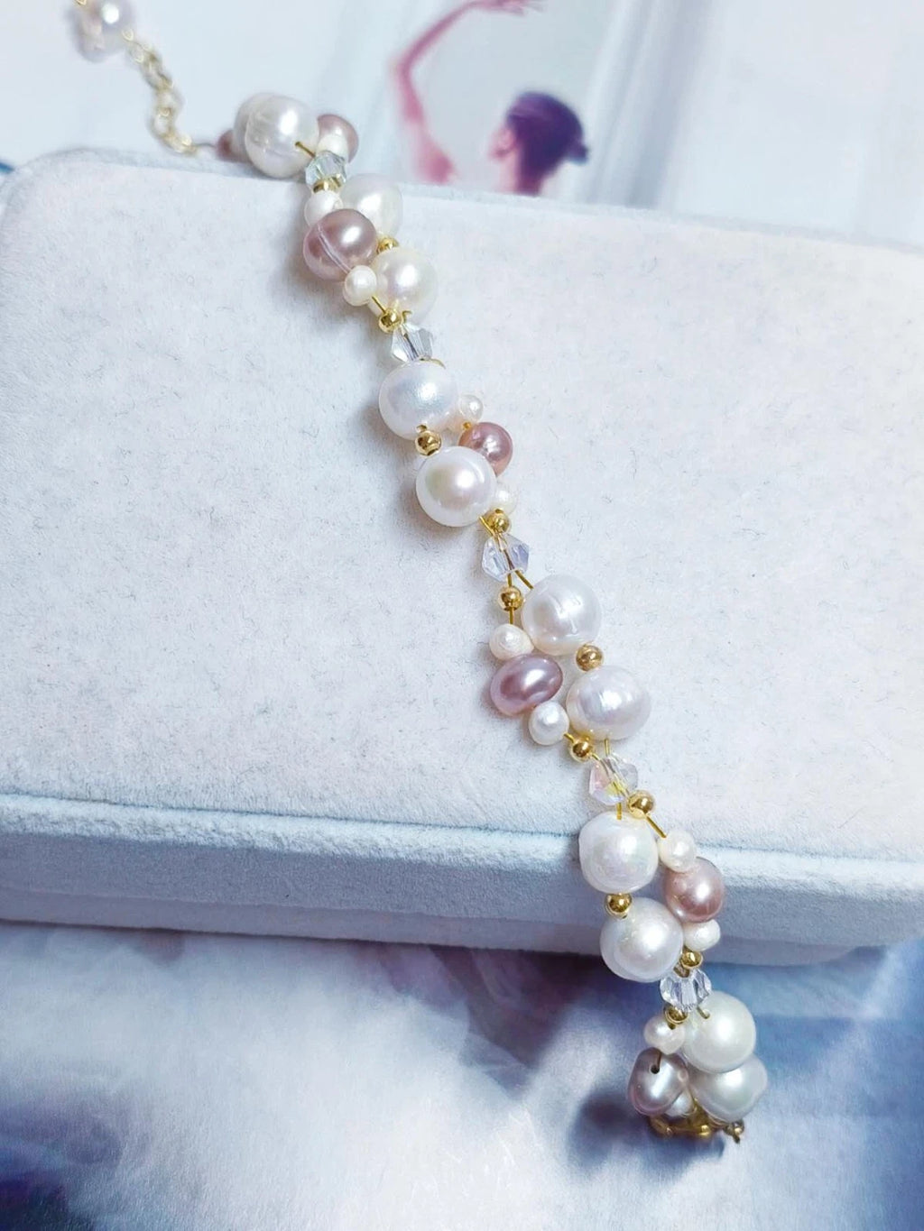 Elegantes Armband Pastell Perlmutt Mix Weiß-Rosa-Violett