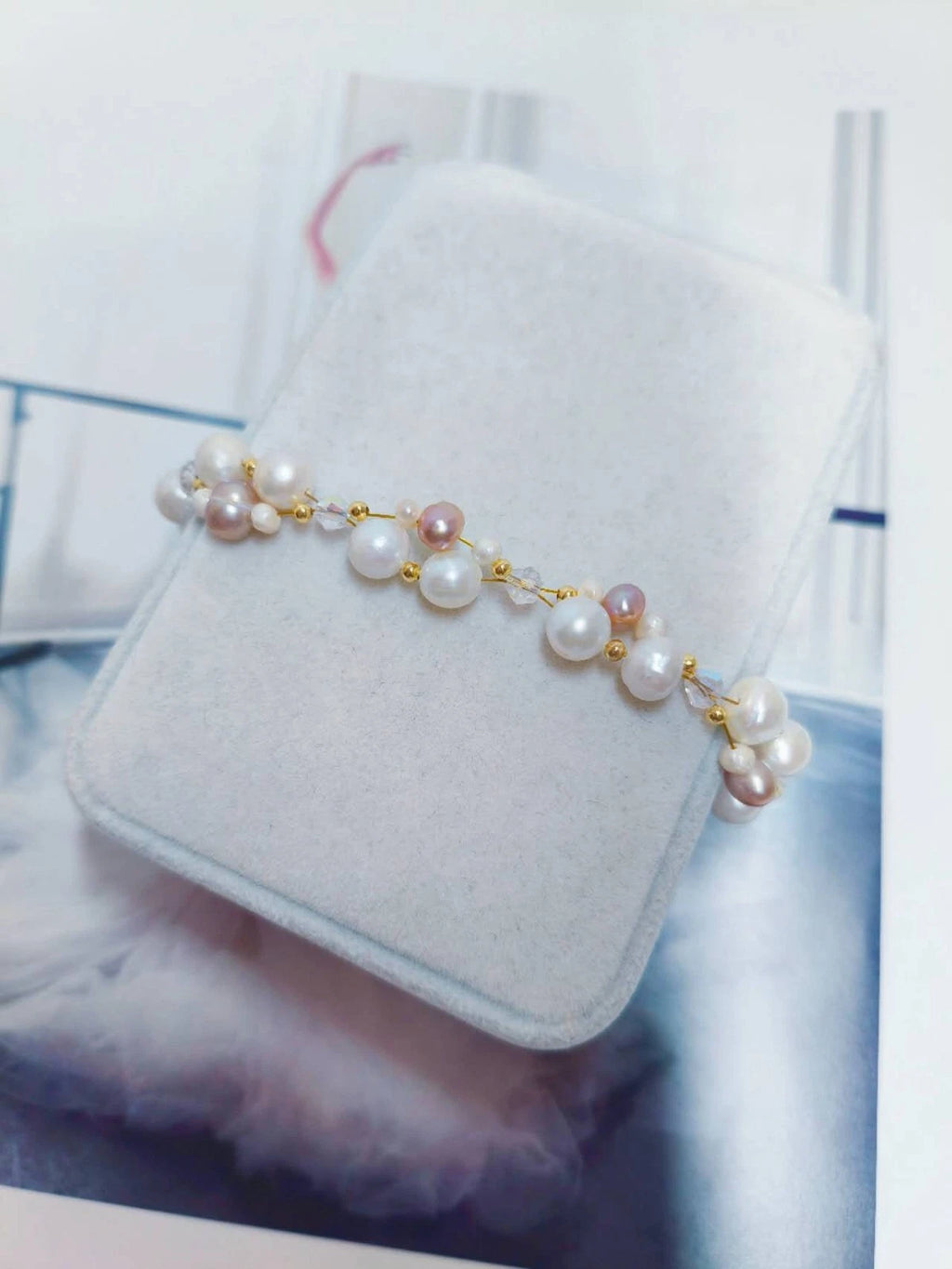 Elegantes Armband Pastell Perlmutt Mix Weiß-Rosa-Violett