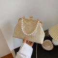 Pochette in broccato di seta floreale bianca, borsa a mano con perle