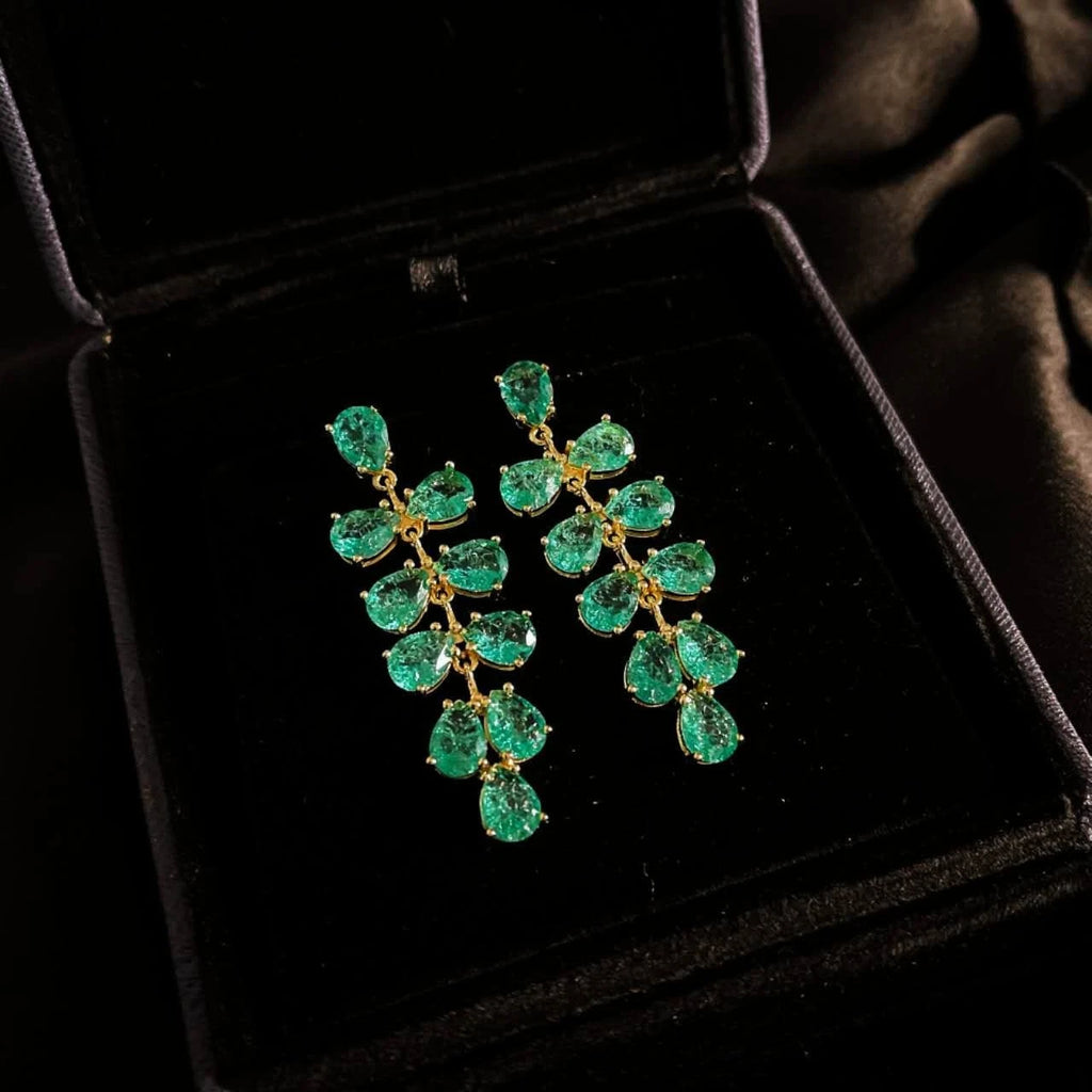 Peacock green earrings with cracked zircon, grape-shaped pendant (S925 silver needle)