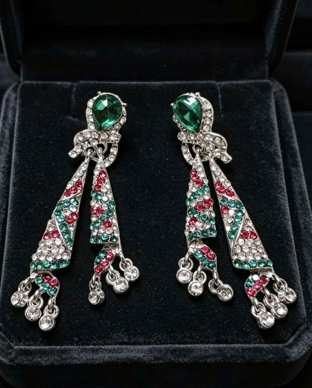 Orecchini con Cristalli Multicolore, Verde e Rosso, Plac Arg, Ipoallergenici