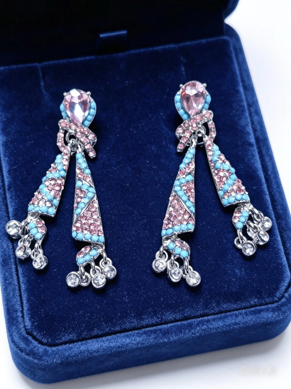 Orecchini con Cristalli Multicolore, Verde e Rosso, Plac Arg, Ipoallergenici