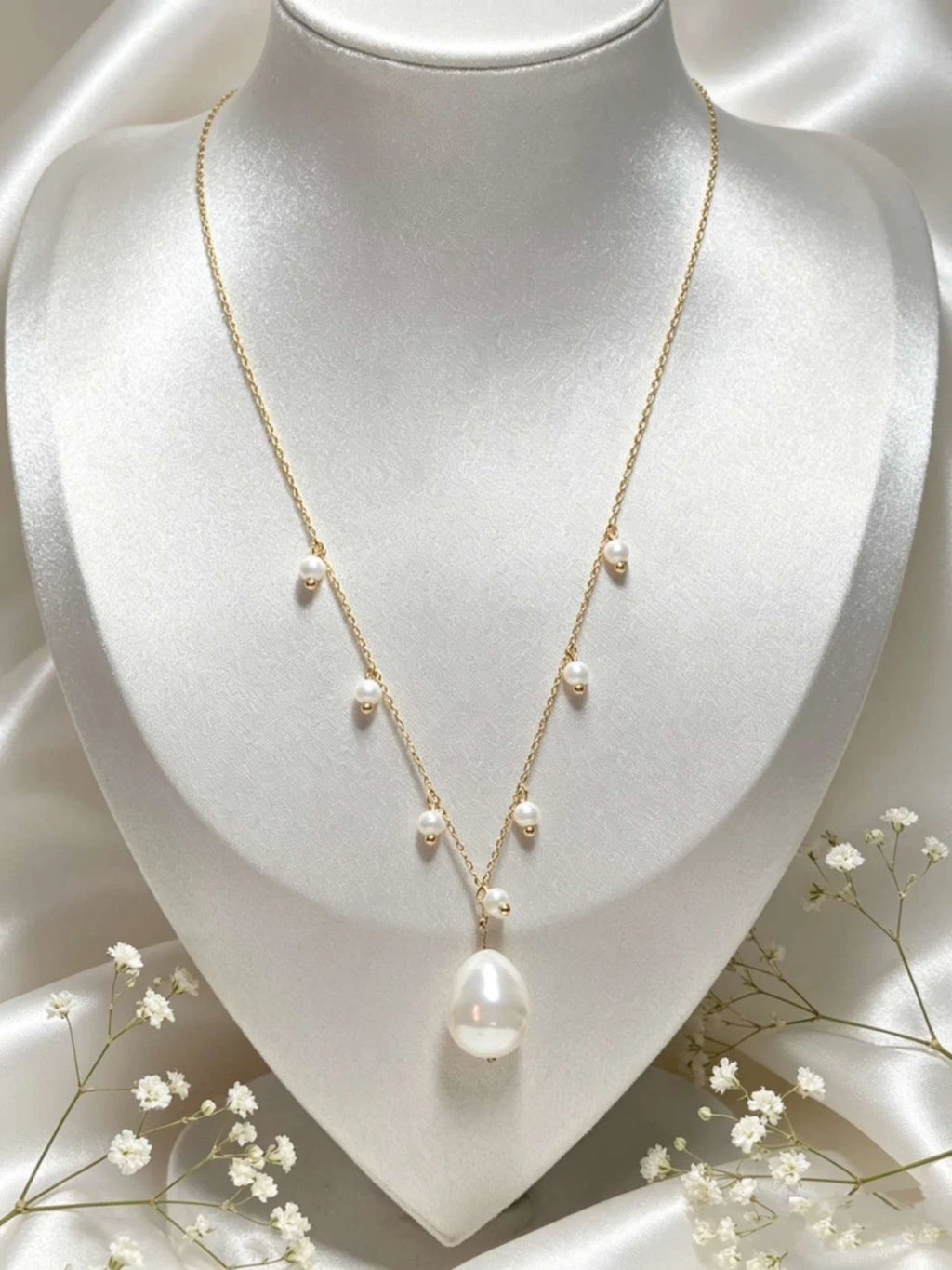 Collana Acciaio perla naturale, girocollo placcato oro stile francese