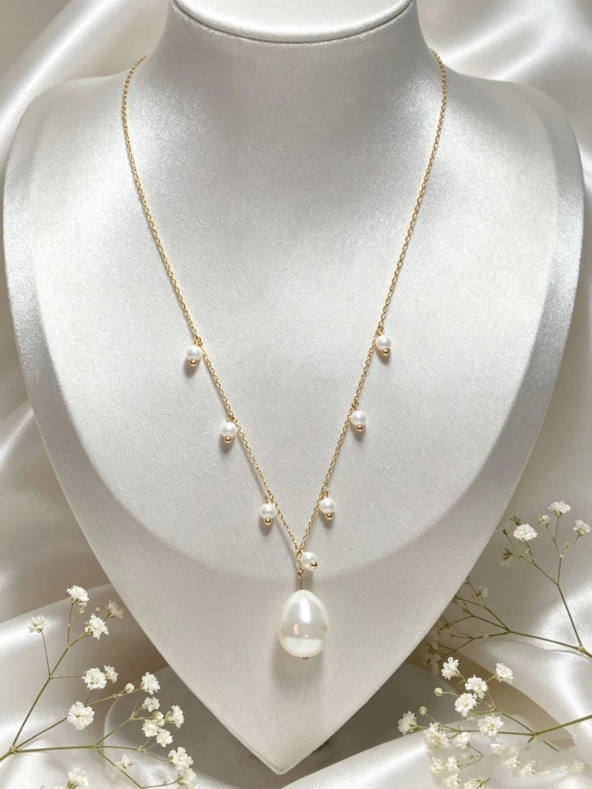 Collana Acciaio perla naturale, girocollo placcato oro stile francese
