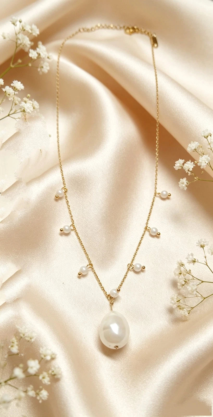 Collana Acciaio perla naturale, girocollo placcato oro stile francese