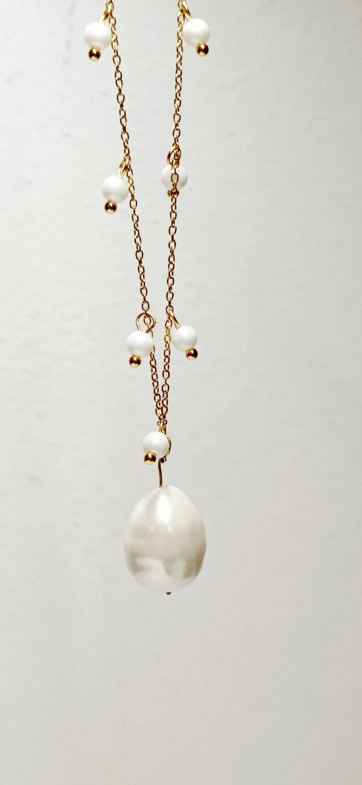 Collana Acciaio perla naturale, girocollo placcato oro stile francese
