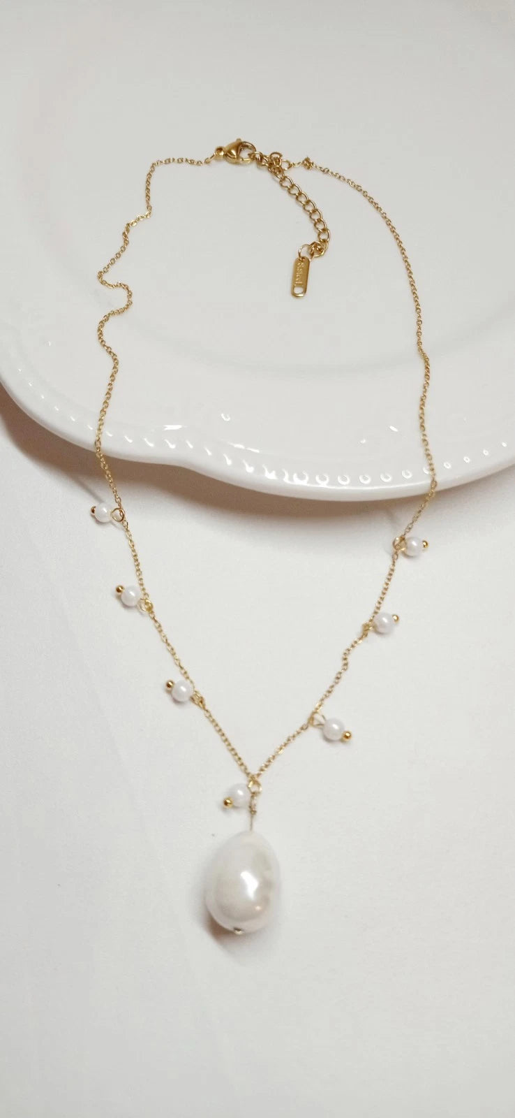 Collana Acciaio perla naturale, girocollo placcato oro stile francese
