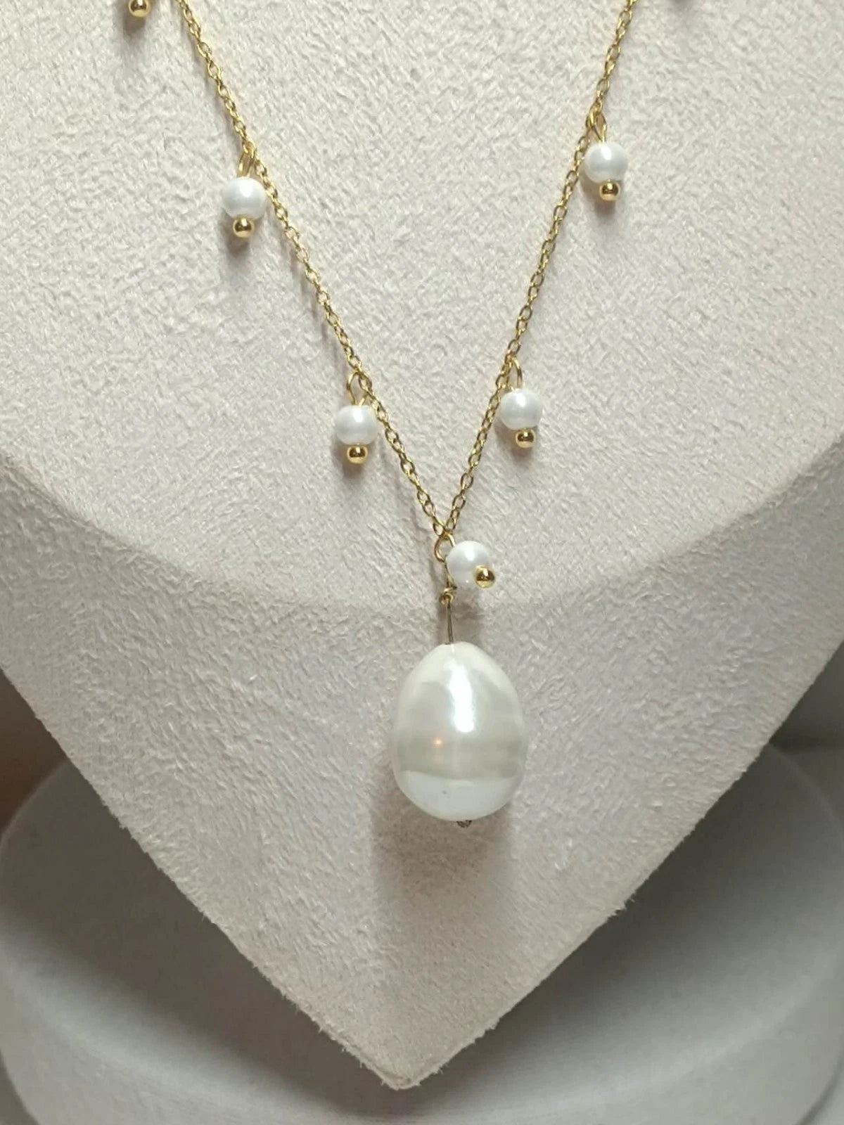 Collana Acciaio perla naturale, girocollo placcato oro stile francese