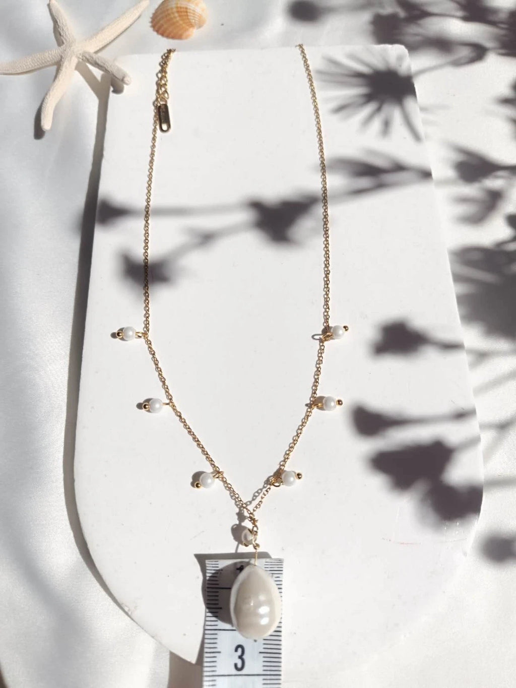 Collana Acciaio perla naturale, girocollo placcato oro stile francese