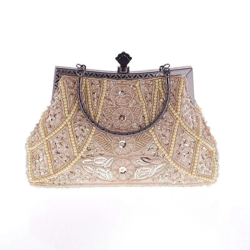 Handgemachte Abendtasche mit Perlen und Kristallen "Goldene Blumen"