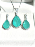 Silver Plated Neon Blue Paraiba Style Zircon Necklace and Earrings Set