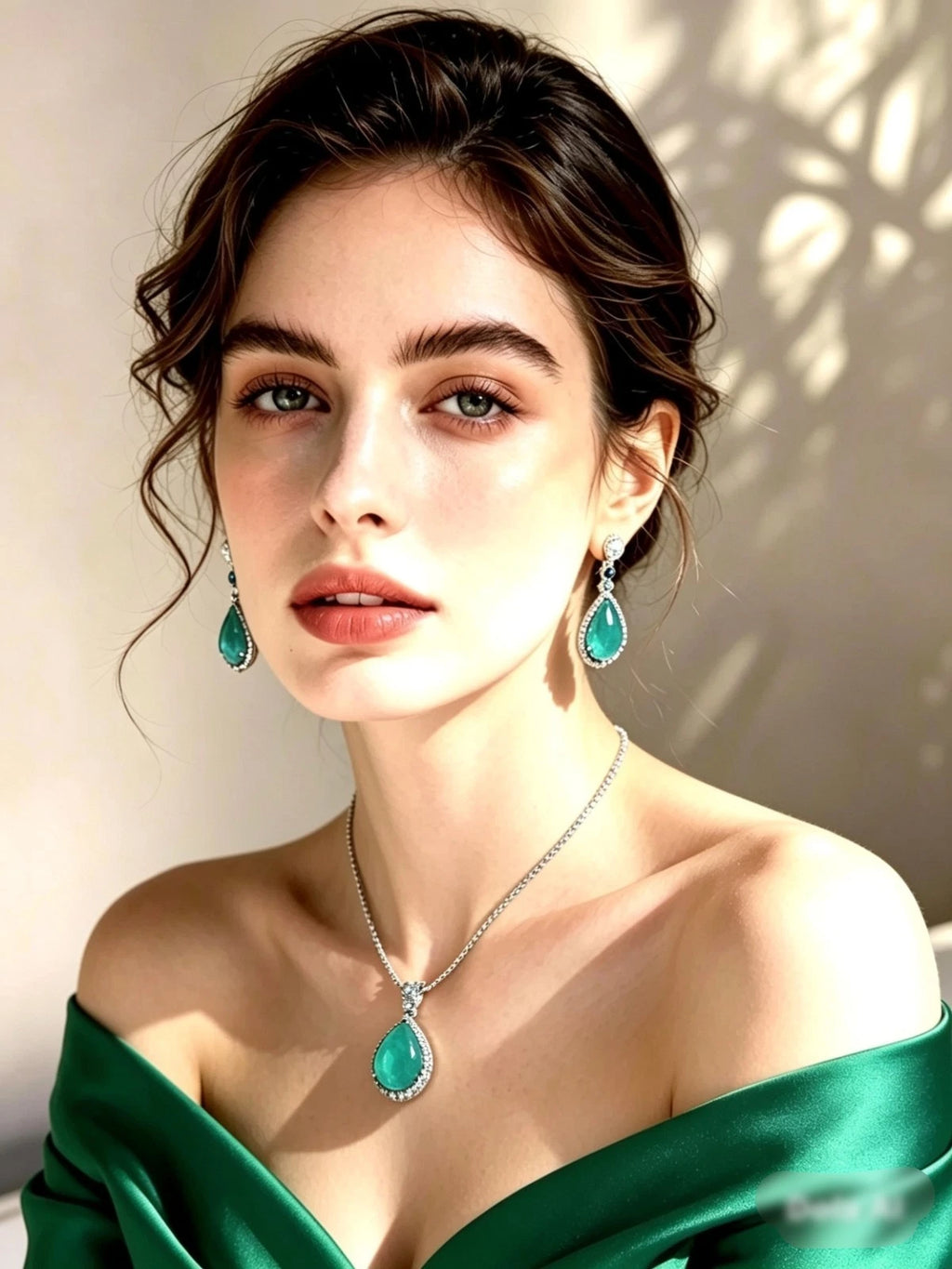 Silver Plated Neon Blue Paraiba Style Zircon Necklace and Earrings Set