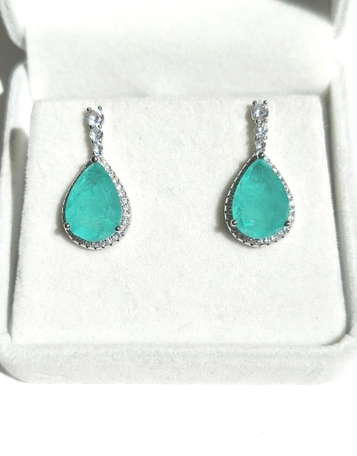 Silver Plated Neon Blue Paraiba Style Zircon Necklace and Earrings Set