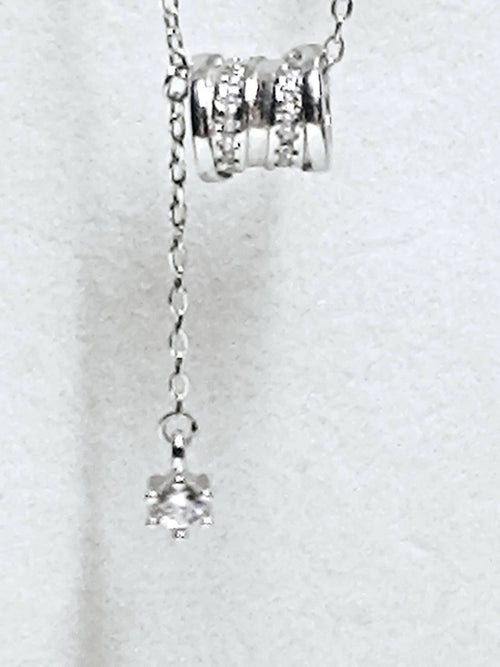 Collana a barilotto in argento 925, ciondolo lariat con zirconi per donna