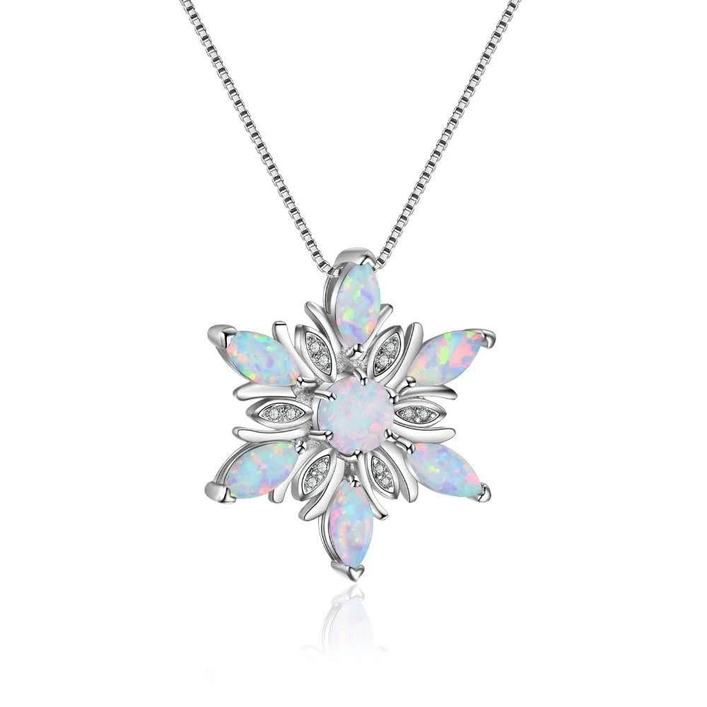 Collana con Ciondolo a Fiocco di Neve in Opale , Argento Placcato Ipoallergenica