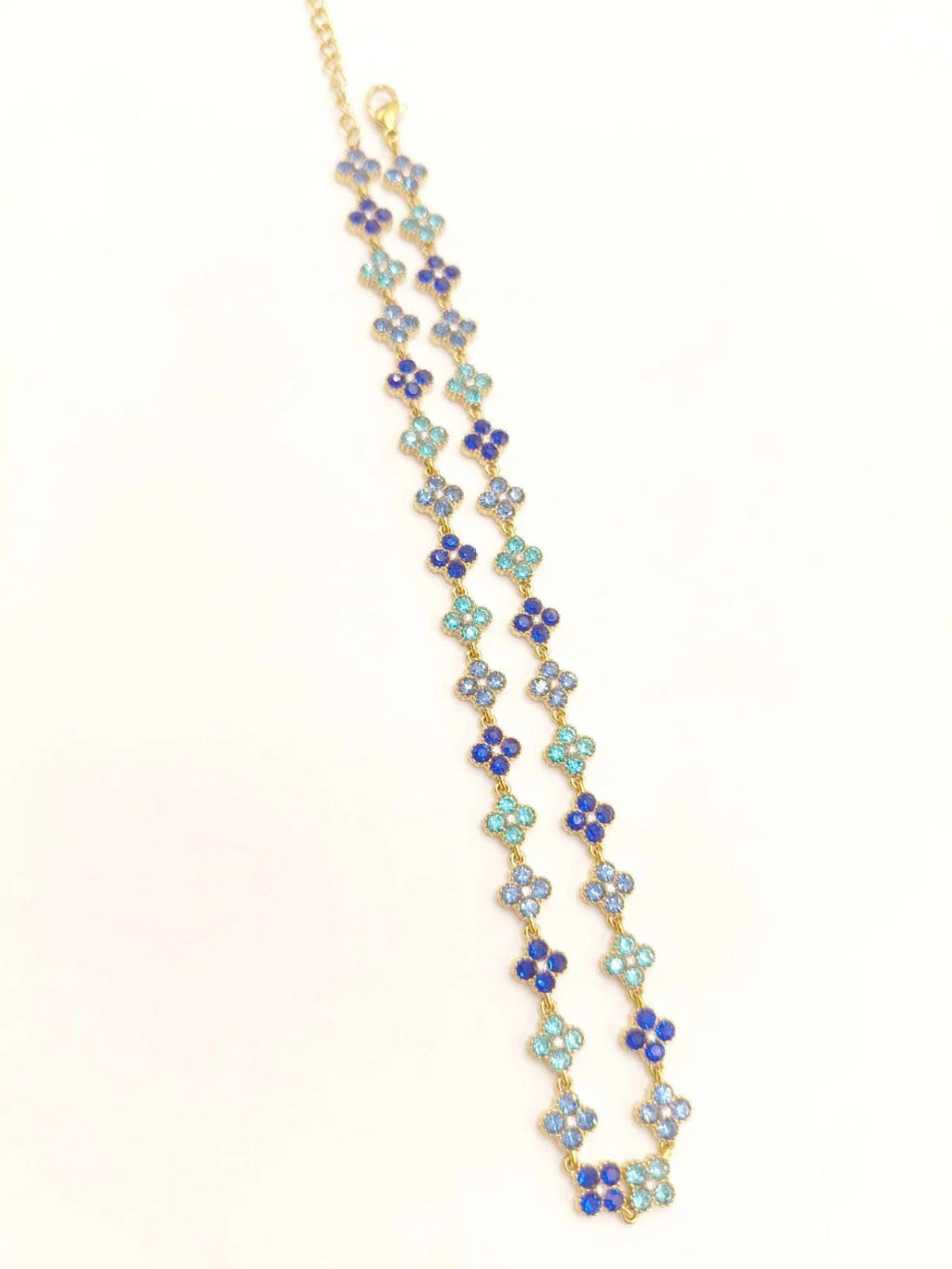 Fashion collana in acciaio inox con zirconi forma quadrifoglio