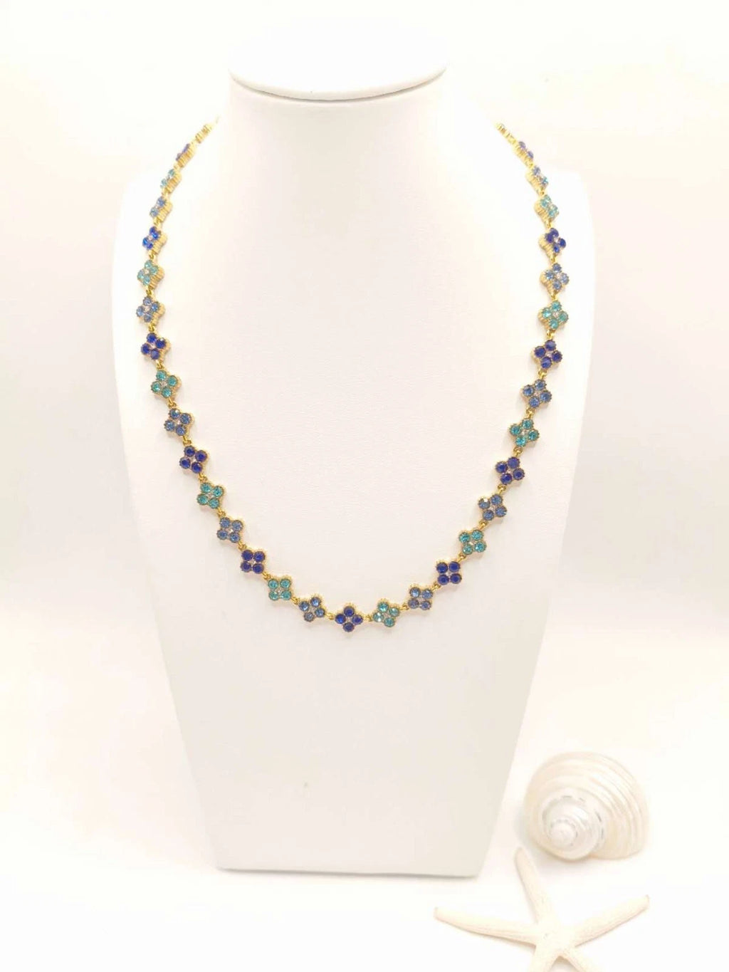 Fashion collana in acciaio inox con zirconi forma quadrifoglio