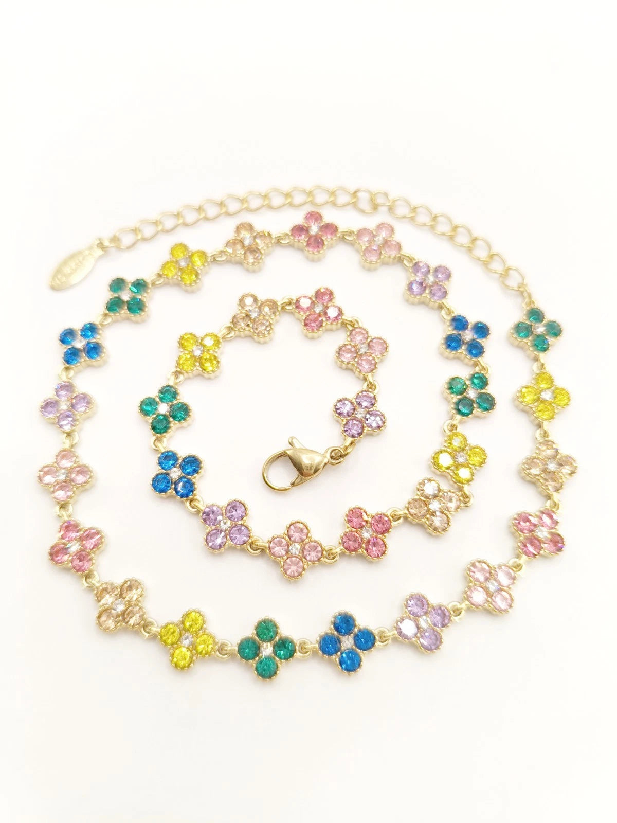 Fashion collana in acciaio inox con zirconi forma quadrifoglio