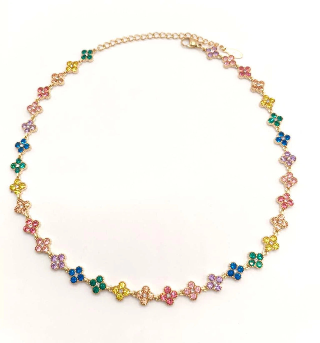 Fashion collana in acciaio inox con zirconi forma quadrifoglio