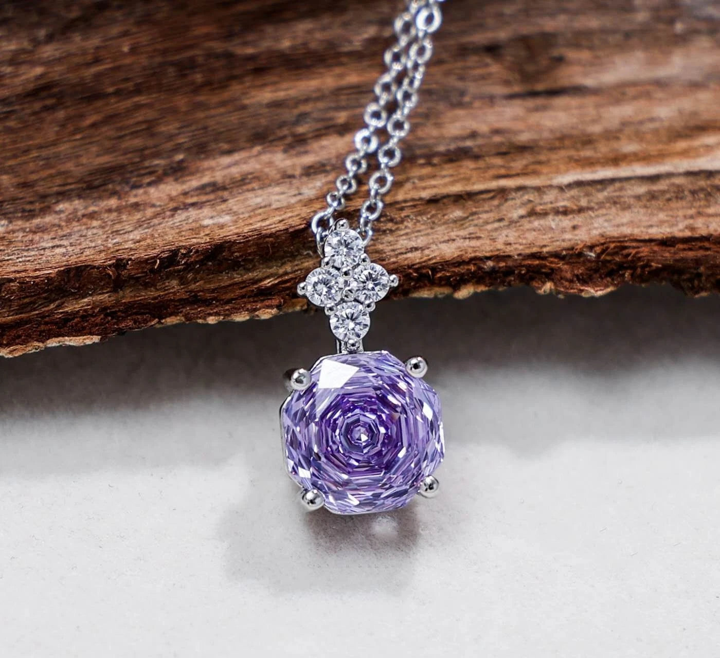 Schmuckset Blume Zirkonia Lila AAA Edelstahl Halskette Ohrstecker