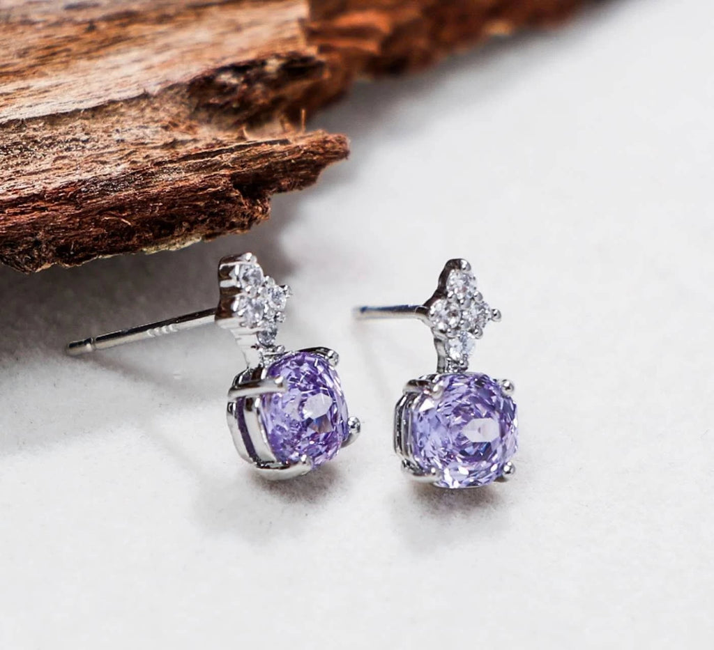 Set Gioielli Fiore Zirconio Viola AAA Acciaio Inox Collana Orecchini a Lobo