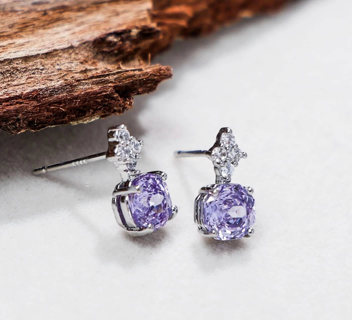 Schmuckset Blume Zirkonia Lila AAA Edelstahl Halskette Ohrstecker