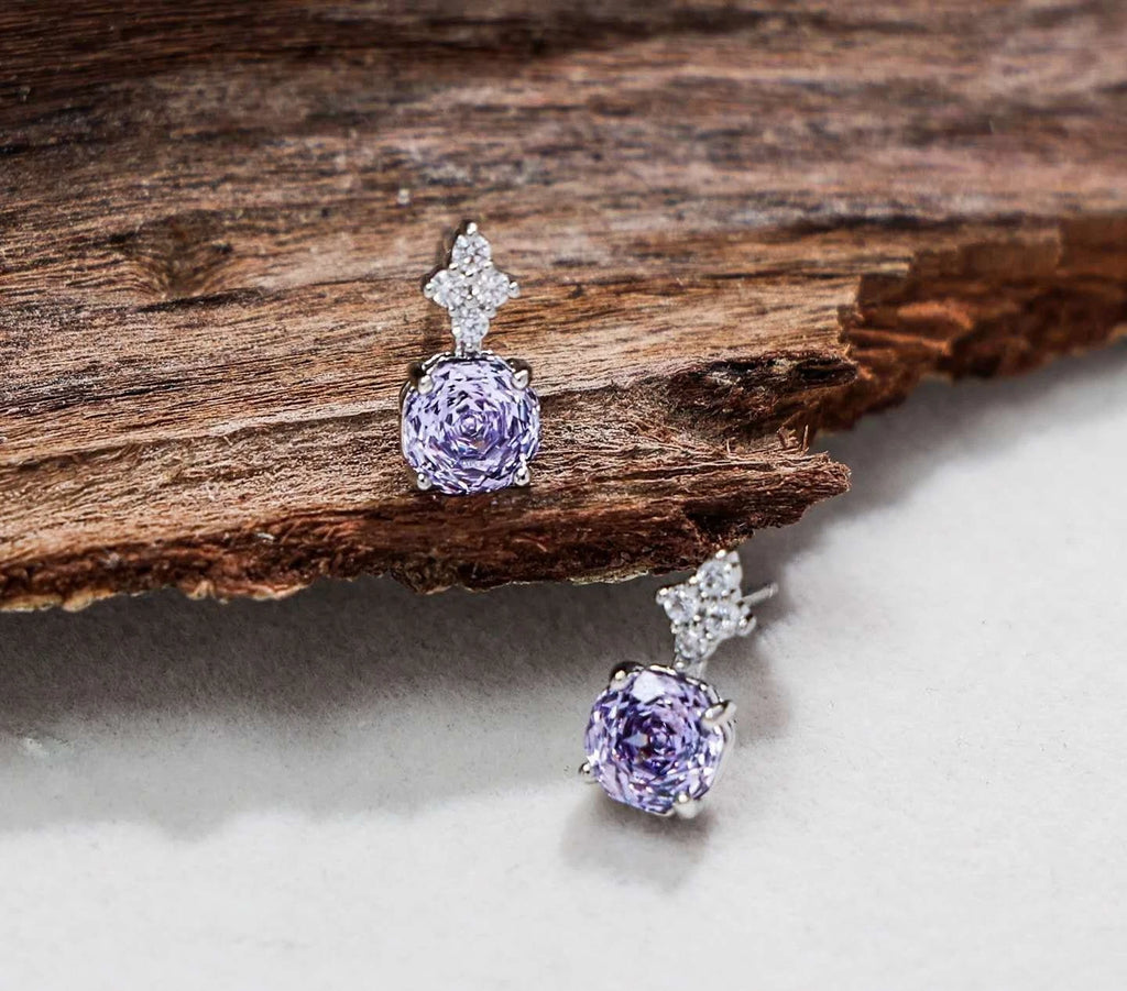 Set Gioielli Fiore Zirconio Viola AAA Acciaio Inox Collana Orecchini a Lobo