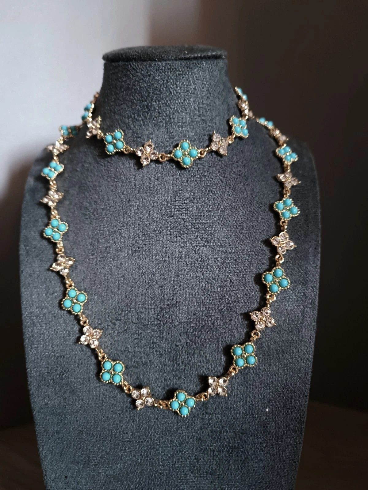 Schmuckset 2-teilig Kleeblatt Strass Kristall Vergoldet