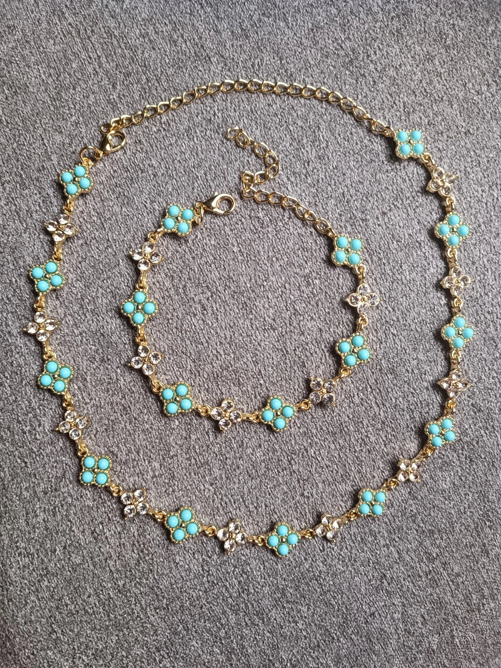 Schmuckset 2-teilig Kleeblatt Strass Kristall Vergoldet