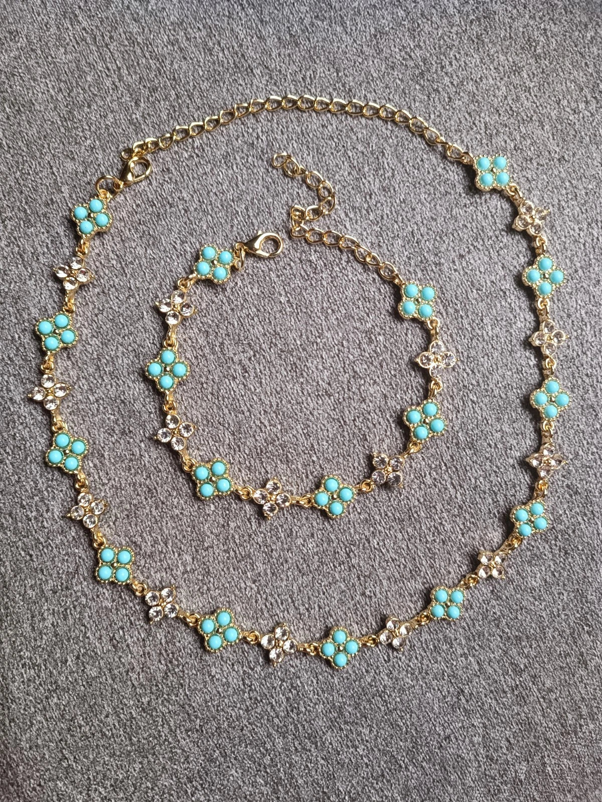 Schmuckset 2-teilig Kleeblatt Strass Kristall Vergoldet