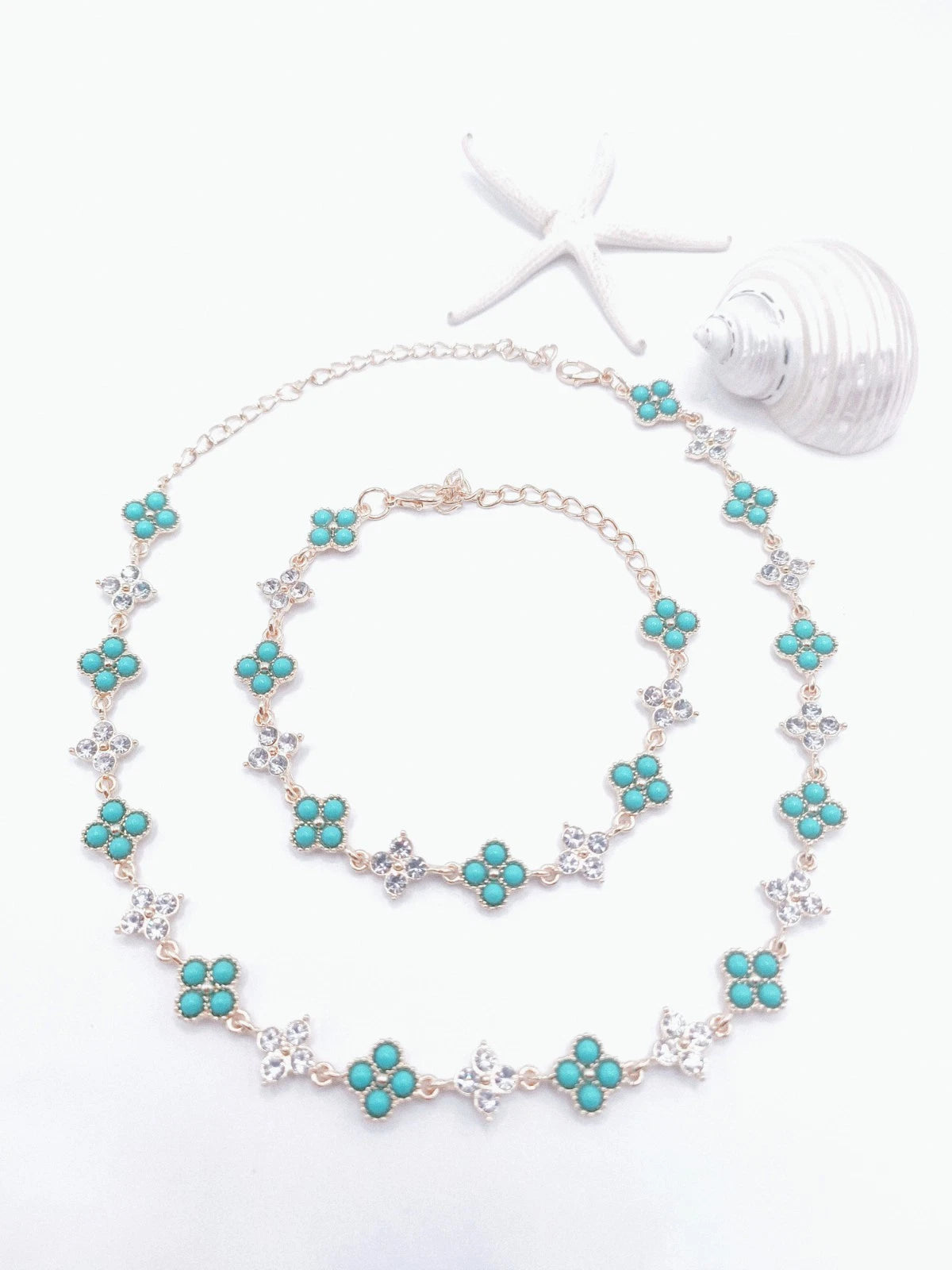 Schmuckset 2-teilig Kleeblatt Strass Kristall Vergoldet
