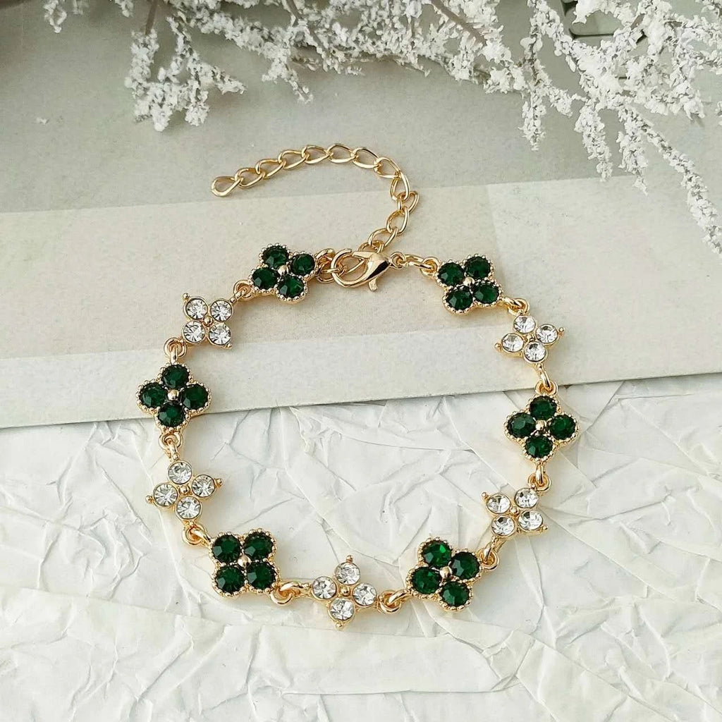 Schmuckset 2-teilig Kleeblatt Strass Kristall Vergoldet