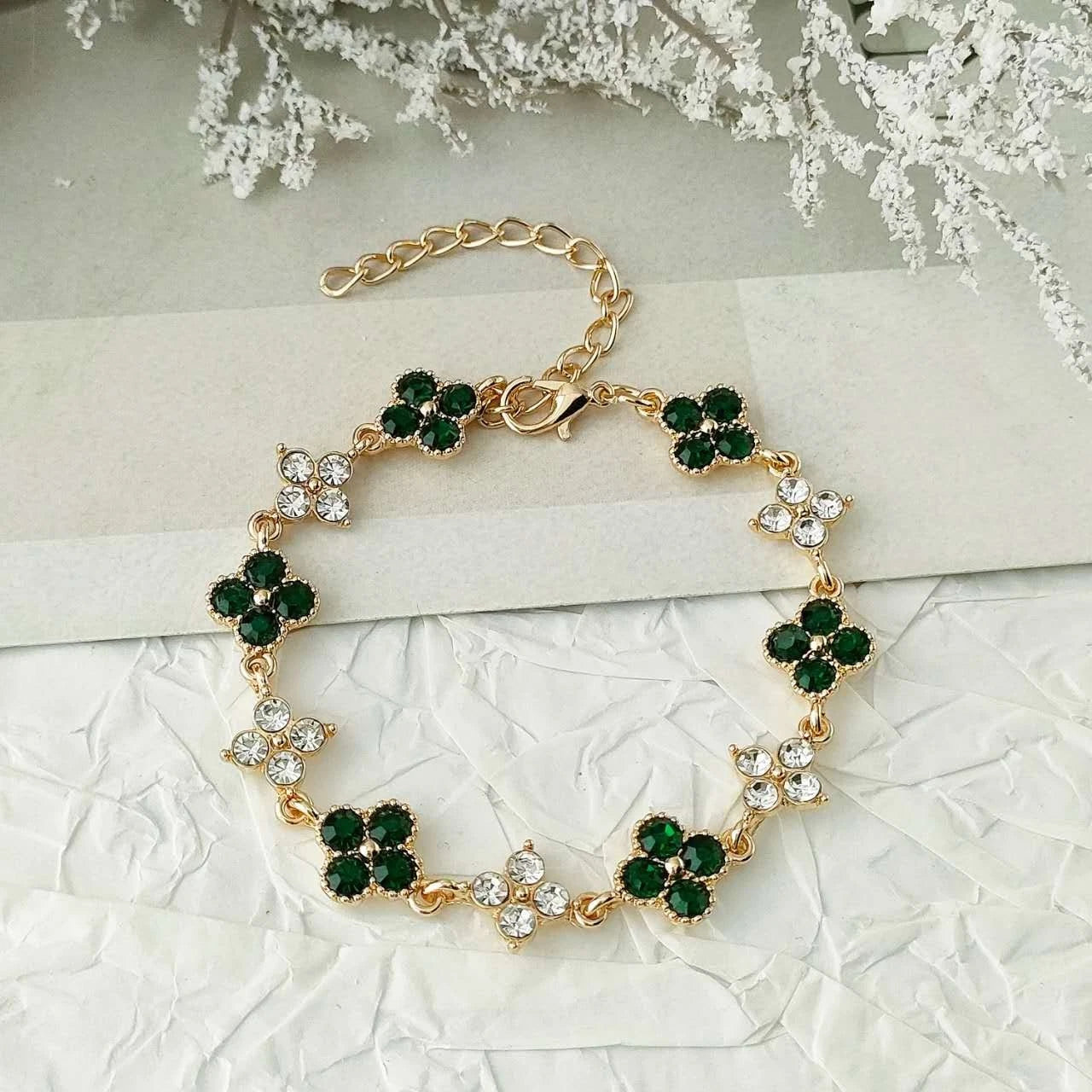 Schmuckset 2-teilig Kleeblatt Strass Kristall Vergoldet