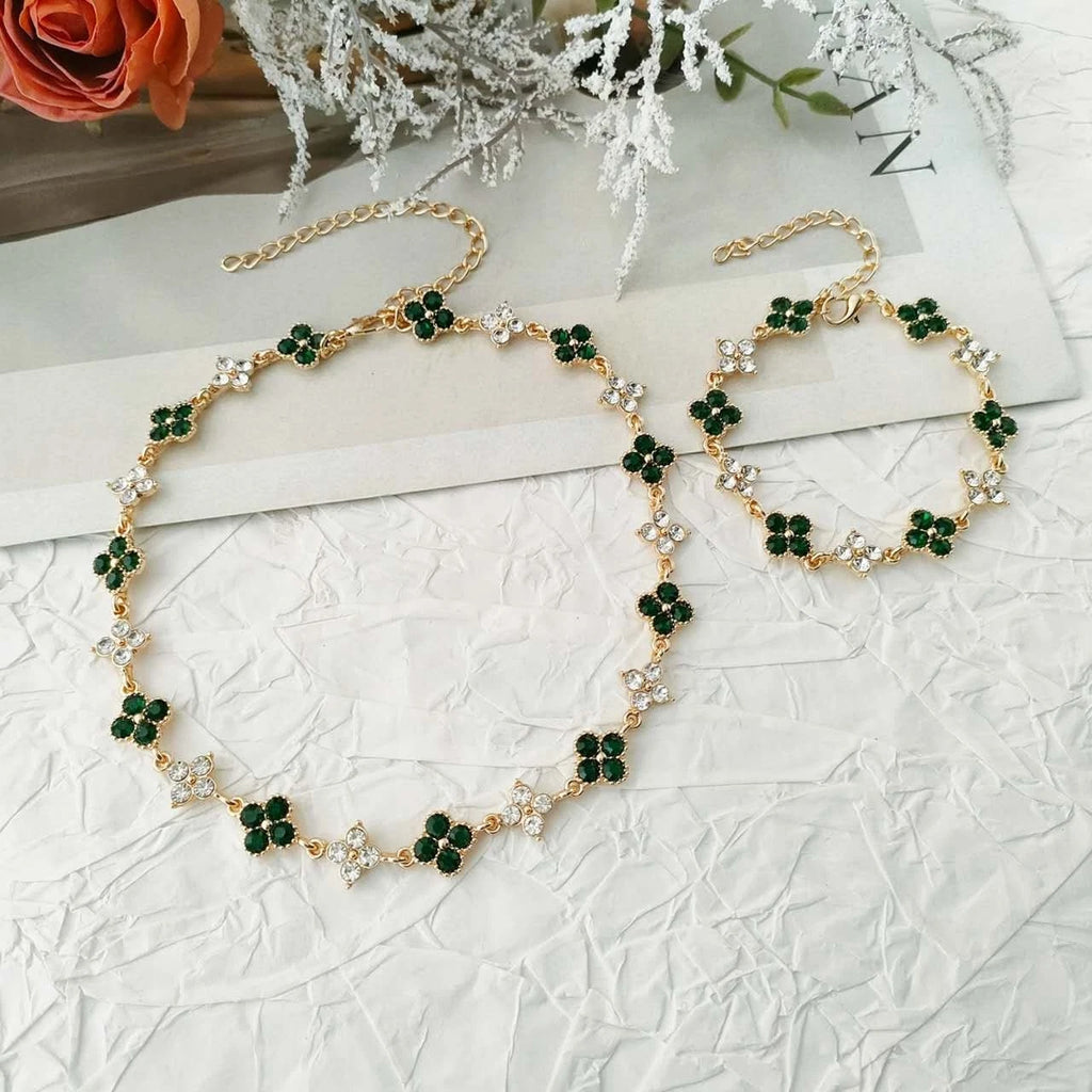 Schmuckset 2-teilig Kleeblatt Strass Kristall Vergoldet