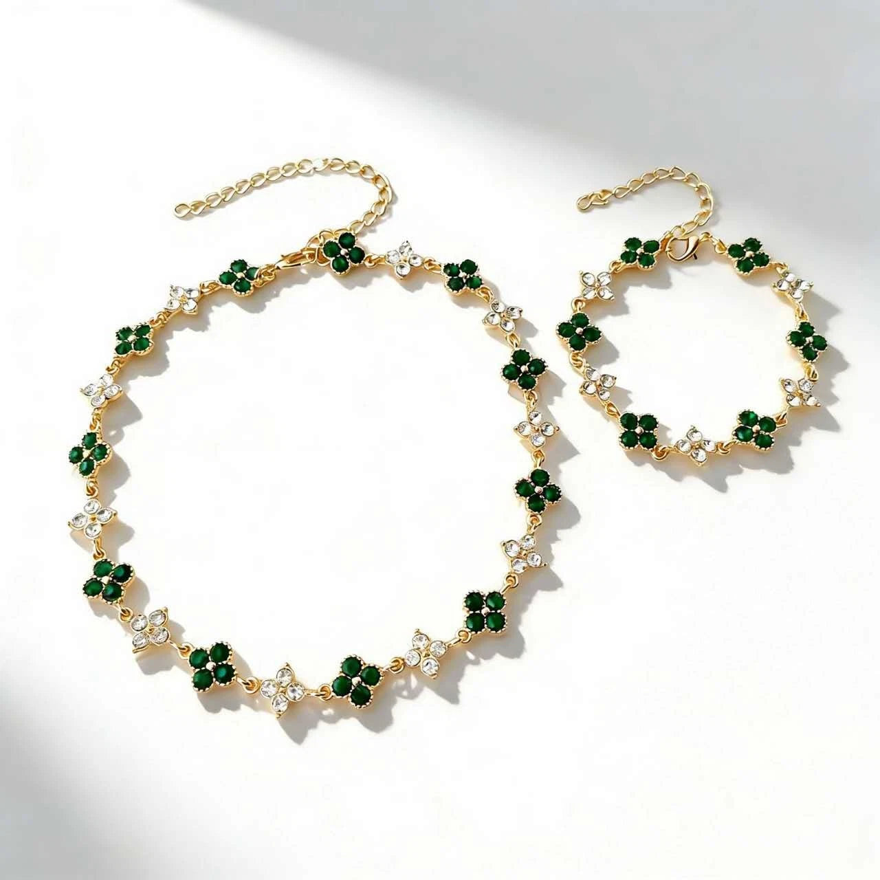 Schmuckset 2-teilig Kleeblatt Strass Kristall Vergoldet