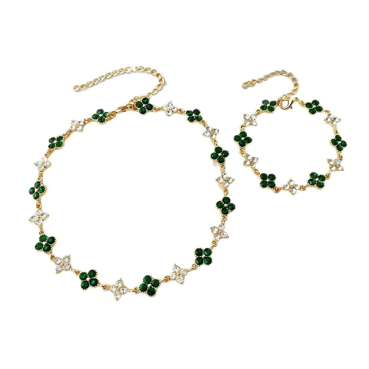Schmuckset 2-teilig Kleeblatt Strass Kristall Vergoldet