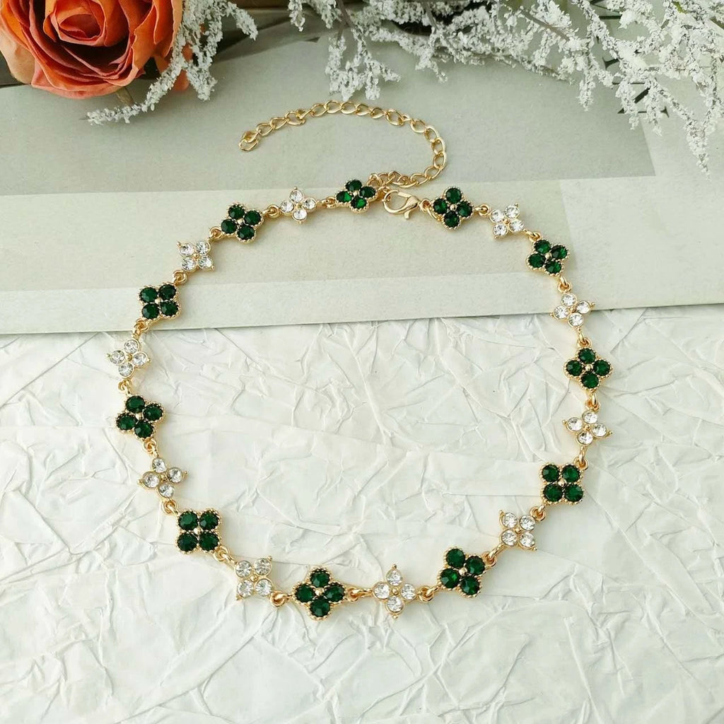 Schmuckset 2-teilig Kleeblatt Strass Kristall Vergoldet