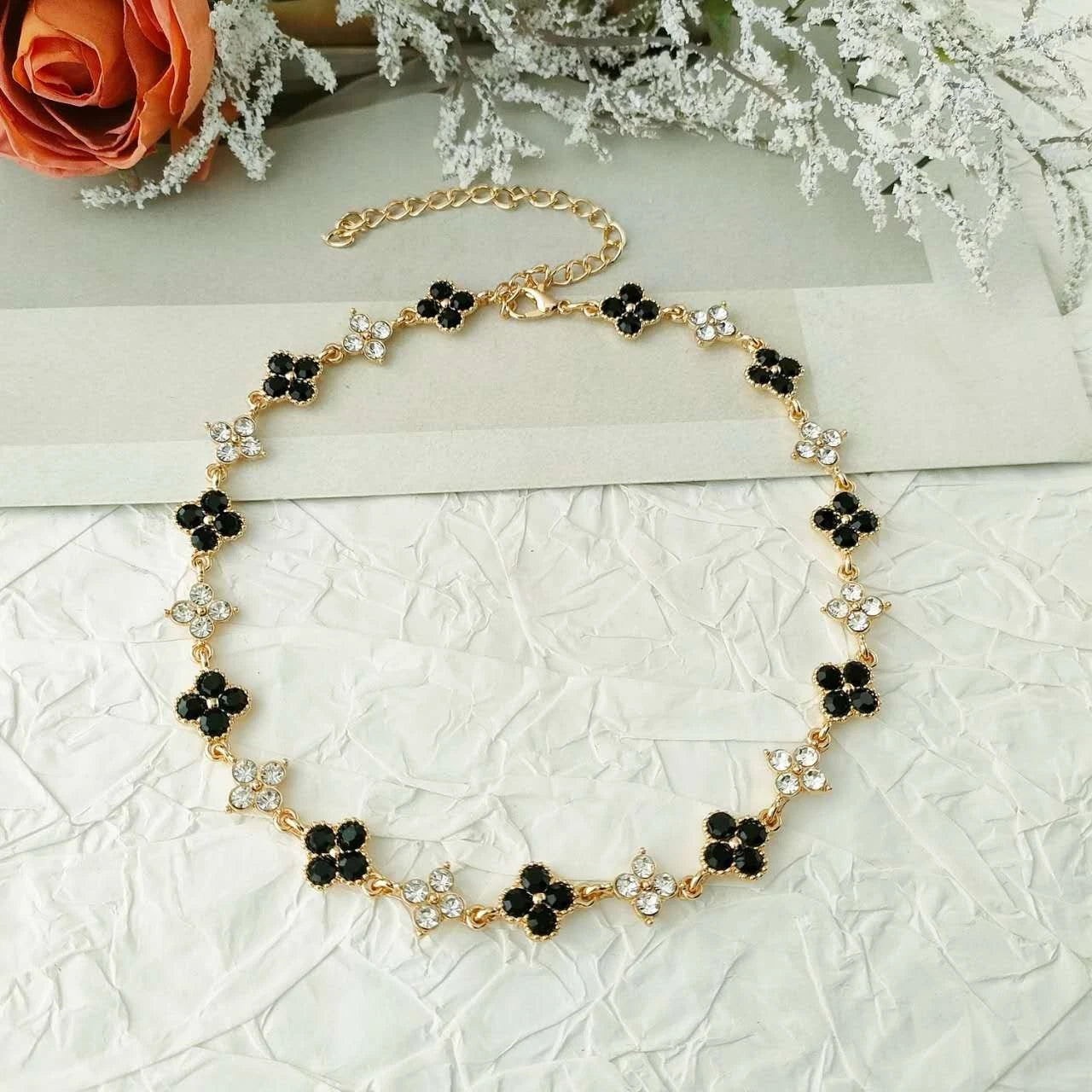Schmuckset 2-teilig Kleeblatt Strass Kristall Vergoldet