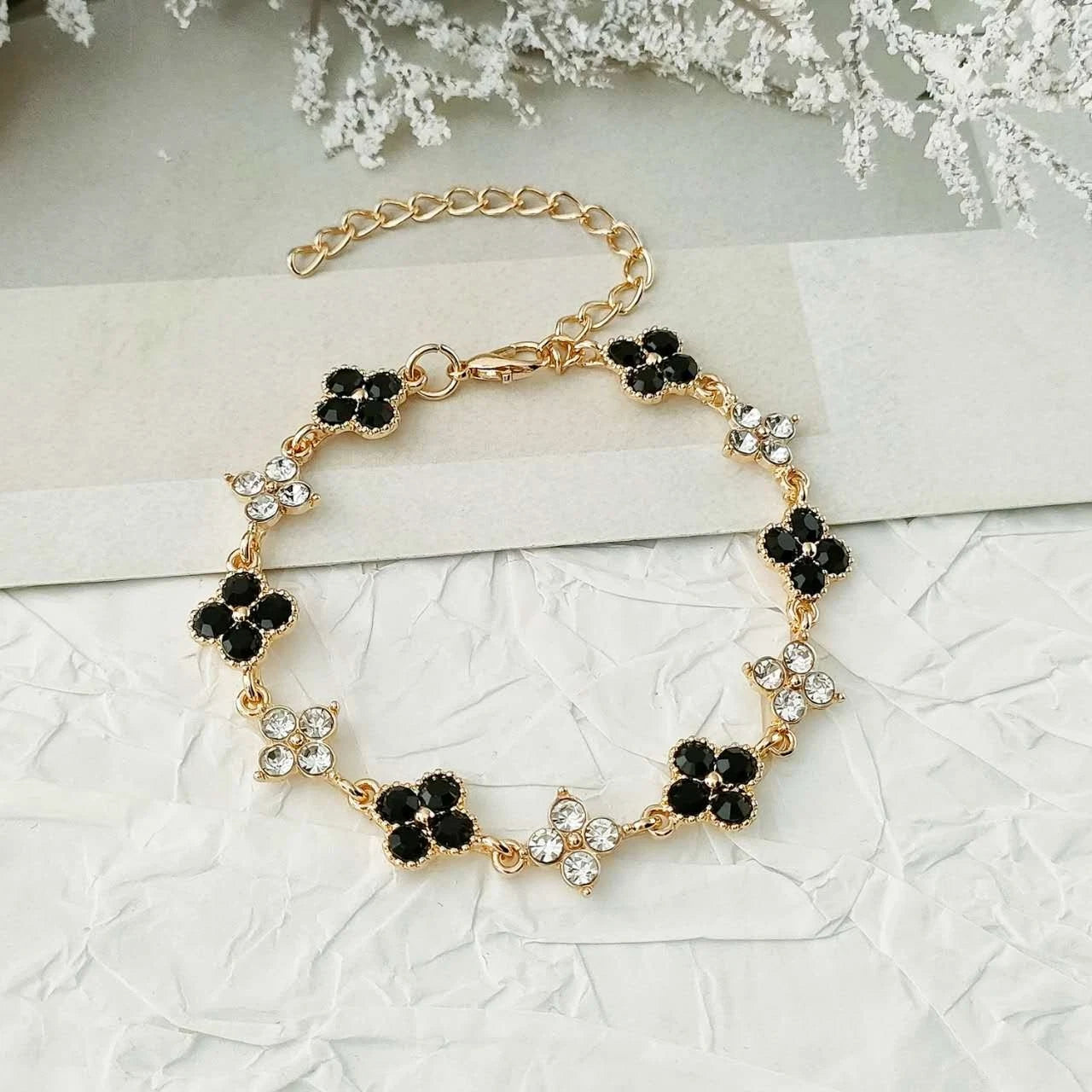 Schmuckset 2-teilig Kleeblatt Strass Kristall Vergoldet