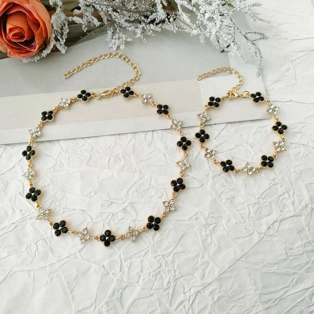 Schmuckset 2-teilig Kleeblatt Strass Kristall Vergoldet