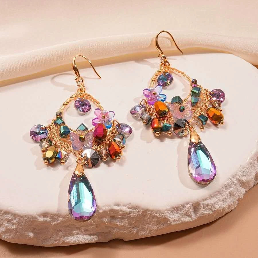 Trendy Orecchini “Incantatrice Blue" di zircone forma fiore (ago d'argento)